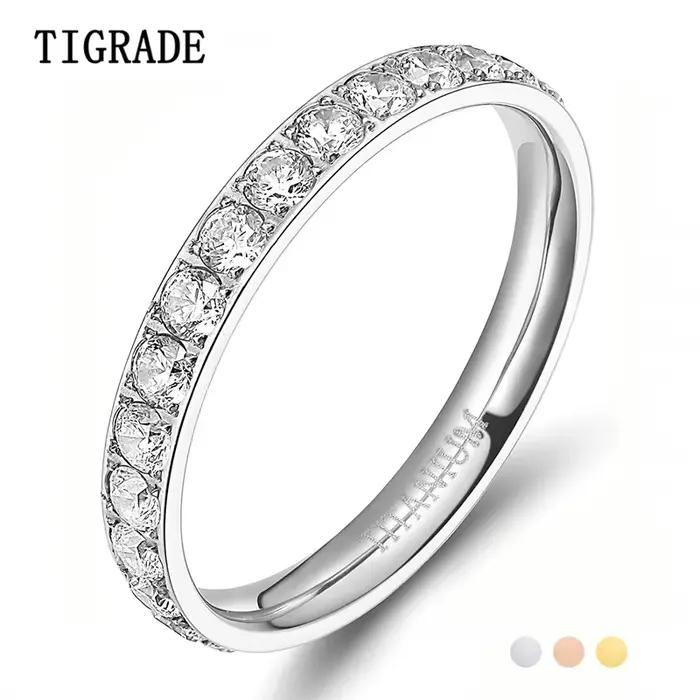 Bague de mariage en titane avec zircons cubiques pour femmes, alliance de fiançailles et cadeaux d'anniversaire, style classique et moderne, or, argent, or rose