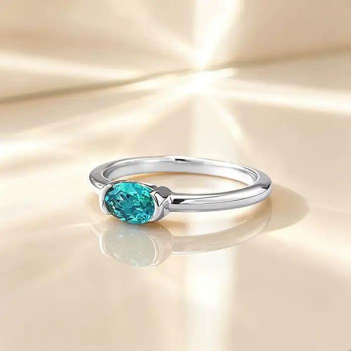 Vinregem – bague ovale en tourmaline Paraiba de laboratoire, 4x6 MM, 100% argent Sterling 925, simple, pour femmes, bijoux fins, cadeaux de mariage, vente en gros