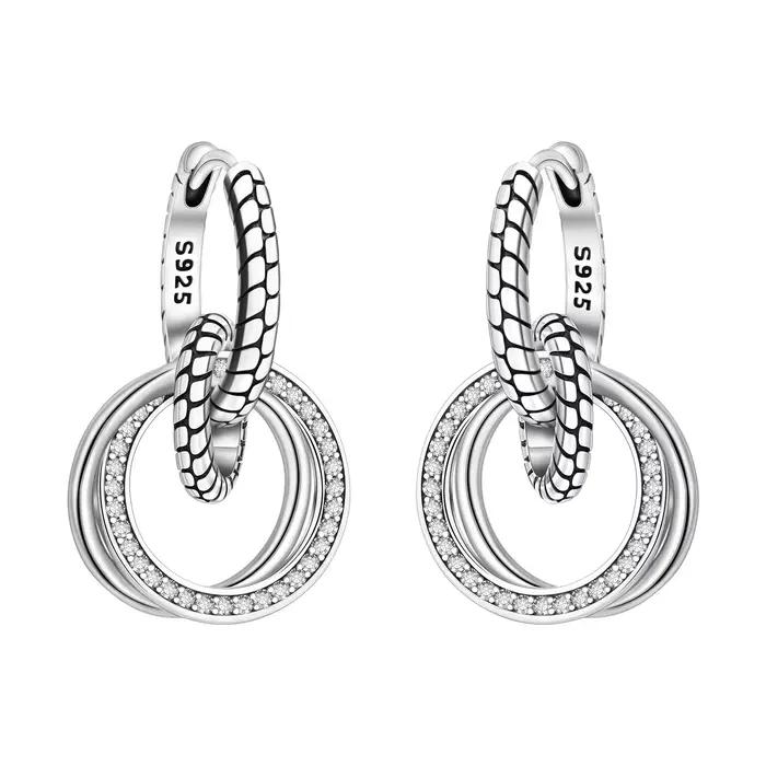 Orstarry Boucles d'oreilles pendantes classiques multi-anneaux en argent sterling 925, bijoux origin