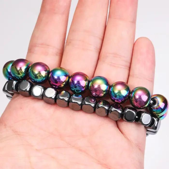 Bracelet en pierre d'énergie hématite classique pour homme et femme occasions spéciales partage amoureux cadeau d'amitié