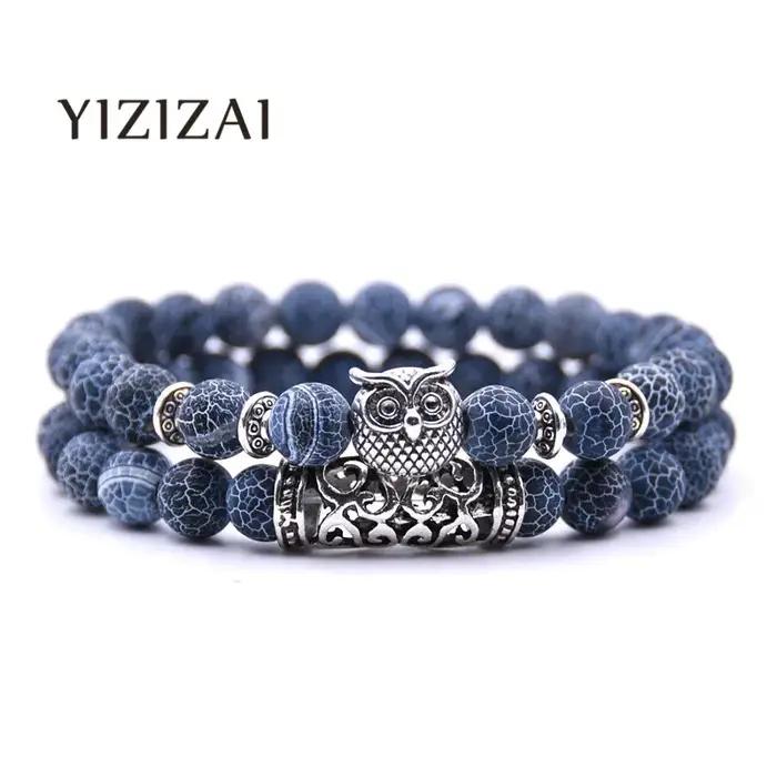 Bracelet Hibou en pierre naturelle avec tracker de fitness, bijou tendance pour hommes et femmes, cadeau pour occasions spéciales