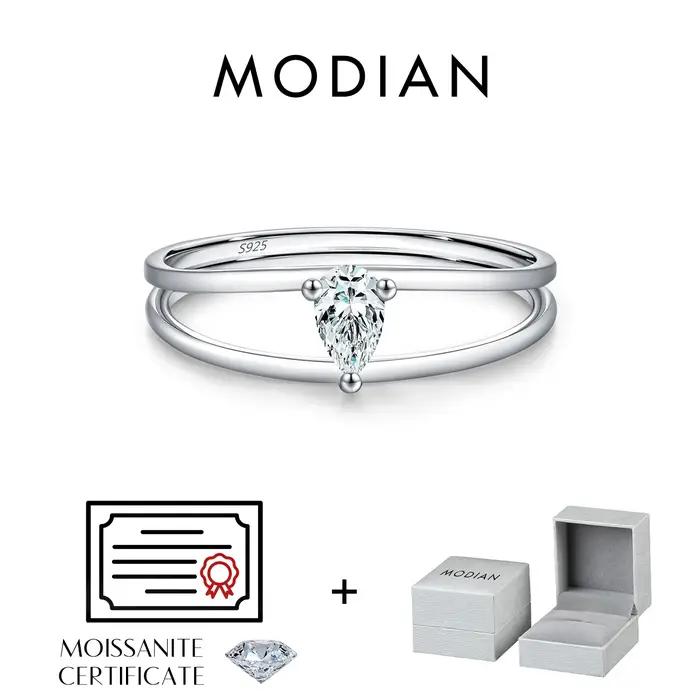 MODIAN – bagues en moissanite couleur goutte d'eau