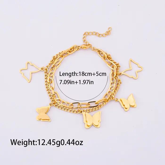 Bracelet pour femme en acier inoxydable avec motif papillon et chaîne de maillons élégante