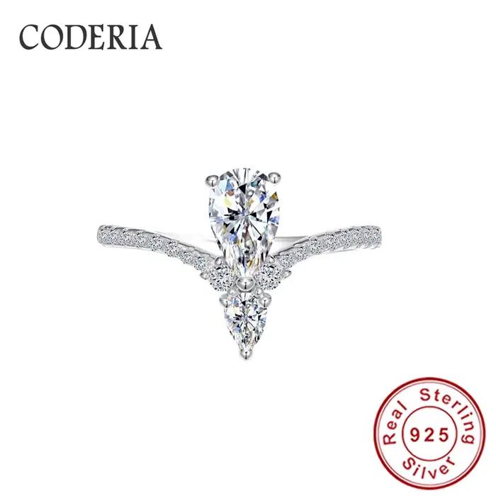 Bague Moissanite en diamant de laboratoire, coupe poire, 1CT, 5x8mm, couleur D VVS1, argent S925, ba