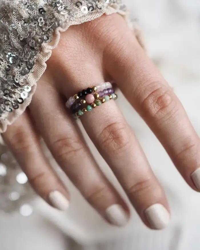 Bague bohème en pierre naturelle pour femmes, nouvelle mode, Tourmaline colorée, Zircon, fait à la main, anneau de fête, en acier inoxydable, vente en gros