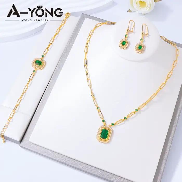Ensemble de bijoux éthiopiens plaqués or 24 carats avec zircone italienne collier bracelet boucles d'oreilles mariage femmes occasions spéciales