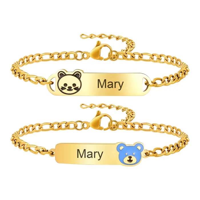 Bracelet personnalisé avec nom et barre d'identification, pour bébé et enfant, breloques tressées à la main, cadeau d'anniversaire pour nouveau-né fille