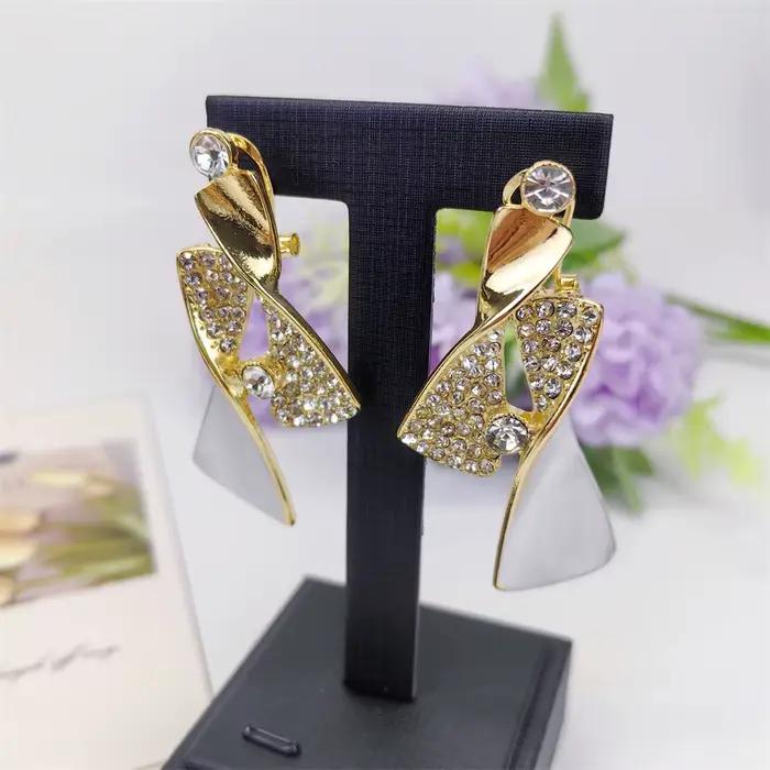 Ensemble de bijoux italien bicolore en or plaqué pour femmes, collier/boucles d'oreilles/bague/bracelet, mariage et fiançailles