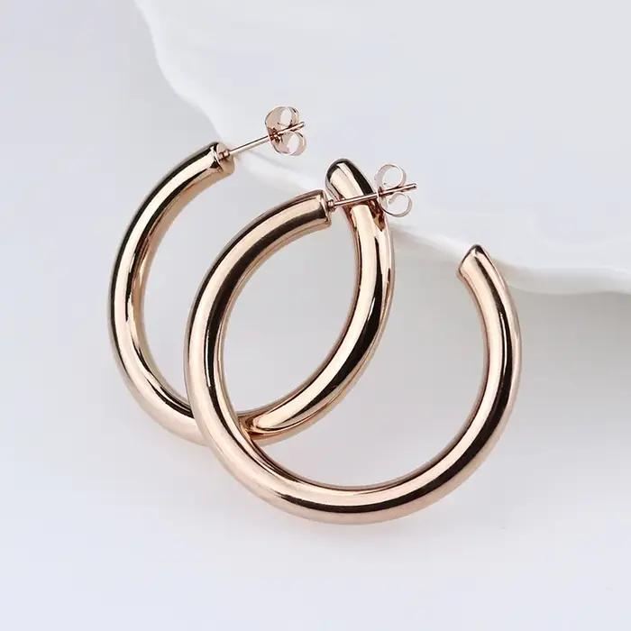 Boucles d'Oreilles Créoles Plaquées Or Cercle Rond Épais Bijoux Femme Occasions Spéciales