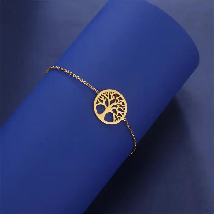 Bracelet Arbre de Vie Plaqué Or Acier Inoxydable Bijoux Luxe Femme Occasions Spéciales Croissance Vitalité Nature