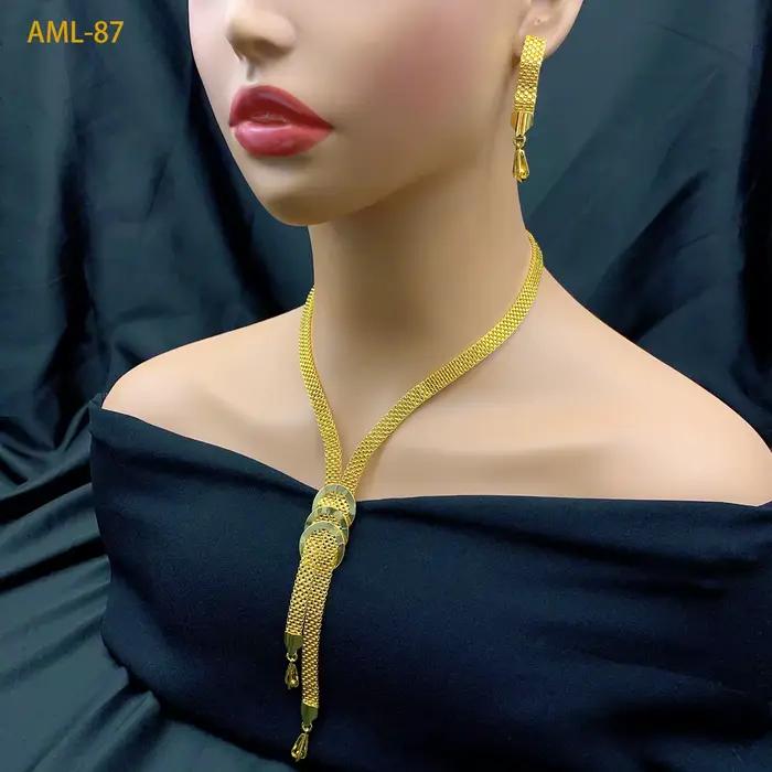 Ensemble de bijoux éthiopiens de luxe pour femmes, colliers et boucles d'oreilles bohémiens en or 24 carats pour mariage occasions spéciales