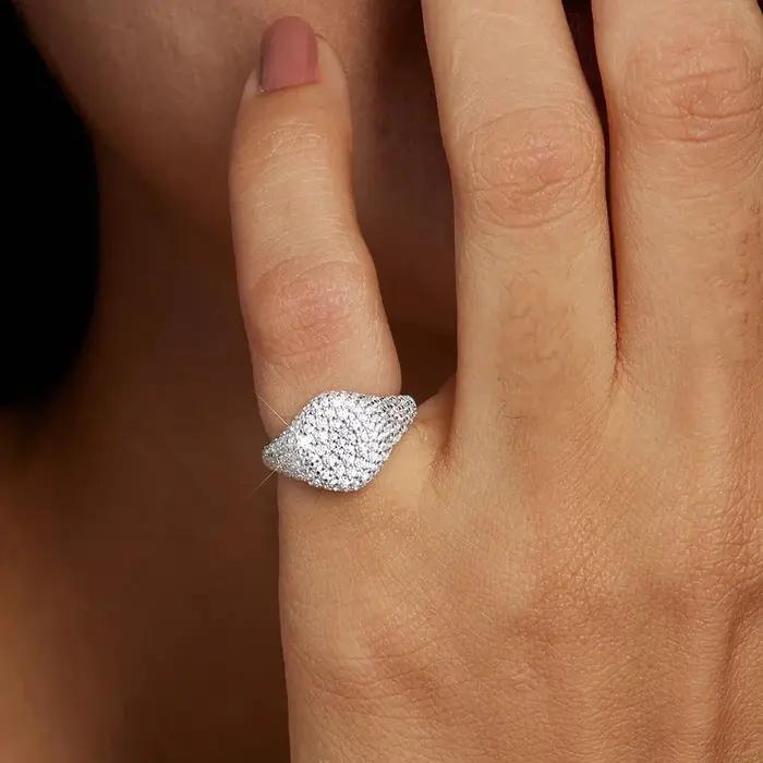 Bague plaquée argent 925 de style Hip Hop pour femmes – Zircon complet, bijoux exquis | Cadeau d'a