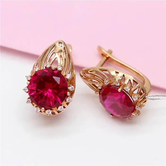 Boucles d'oreilles en cristal de rubis plaqué or violet pour femme