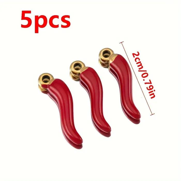 Collier pendentif en acier inoxydable plaqué or en forme de piment rouge 5 pièces accessoire pour bracelet boucle d'oreille porte-clés DIY bijoux occasions spéciales femmes