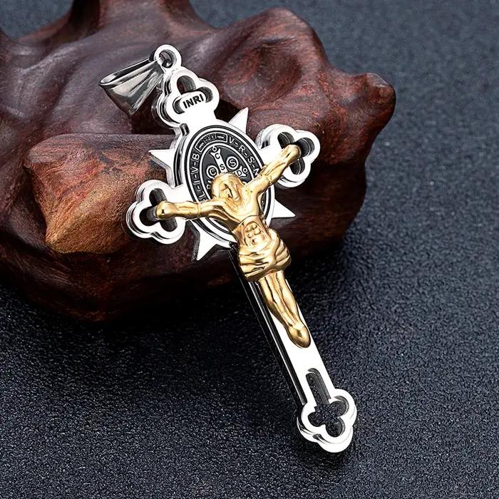 Collier pendentif croix dorée gothique classique pour hommes et femmes
