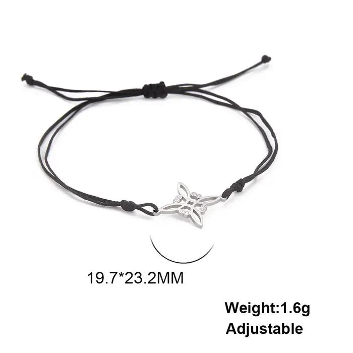 Bracelet en corde de cire et acier inoxydable avec pendentif nœud de sorcière amulette protection