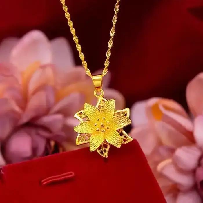 Collier pendentif en or jaune pur 18 carats pour femmes