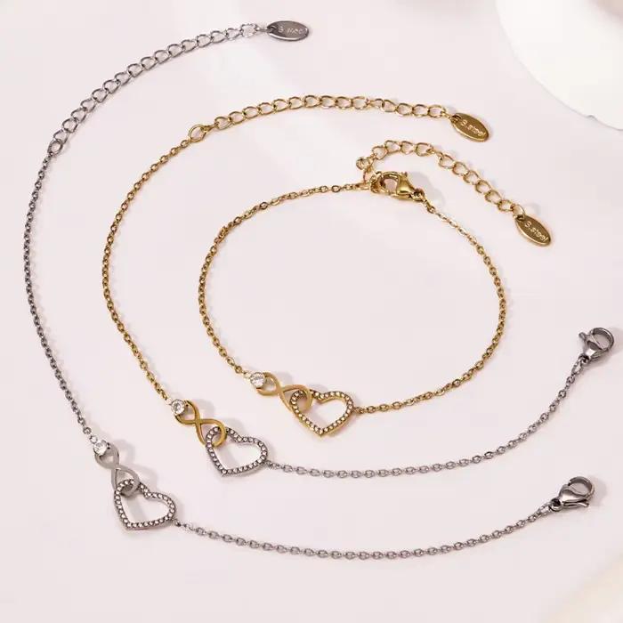 Ensemble de bijoux collier et bracelet pour femmes en acier inoxydable plaqué or design cœur et infini pour offrir