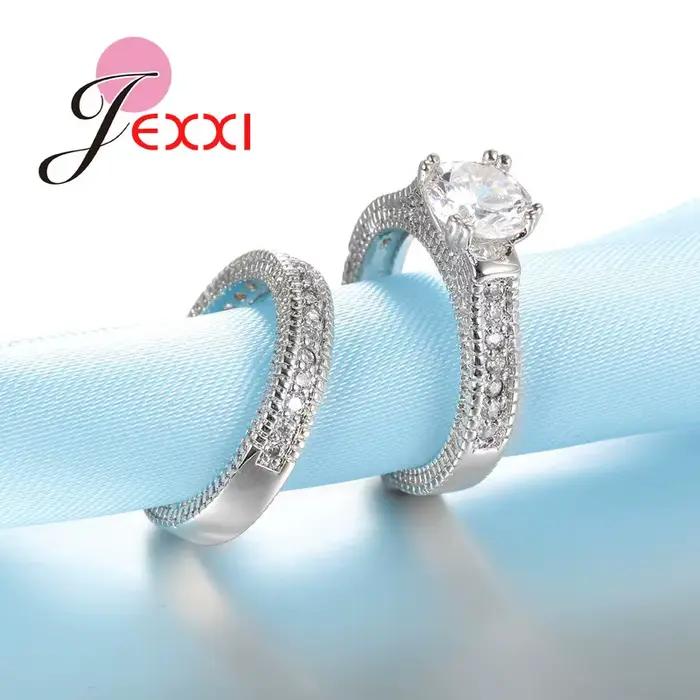 Ensemble de bagues élégantes en argent Sterling 925, 2 pièces, pavé de cristaux brillants de haute q