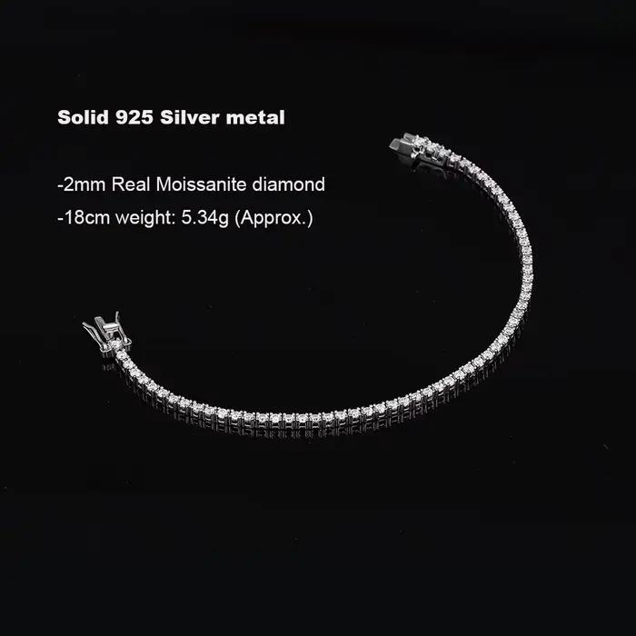 Bracelet de tennis en argent sterling 925 serti de moissonite de 2 mm élégant pour femmes occasions spéciales comme mariage et anniversaire