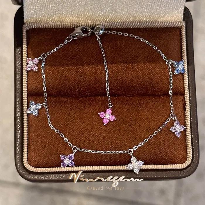 Vinregem Lab créé saphir pierres précieuses fleurs colorées Bracelets 100% 925 en argent Sterling bijoux fins pour les femmes cadeaux en gros