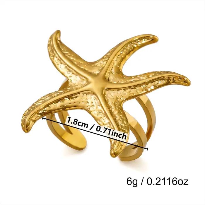 Bague Mermaidcore en Acier Inoxydable Doré avec Coquillage et Étoile de Mer pour Femme, Large Bande