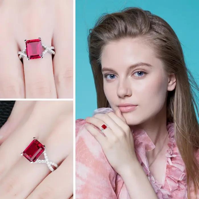 4.1ct créé rubis rouge 925 en argent Sterling bague de fiançailles de mariage pour les femmes mode fête bijoux cadeau