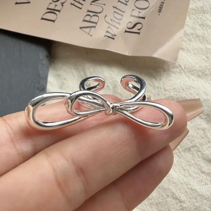 Bagues en argent Sterling 925 pour femmes, faites à la main, réglables, simples, en forme de grand nœud, à la mode, Bijoux, cadeau