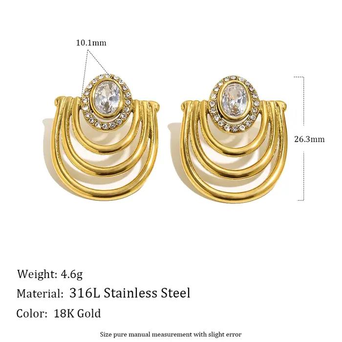 E.B.belle Boucles d'oreilles clous en acier inoxydable plaqué or, forme en U, avec zircon rond et st