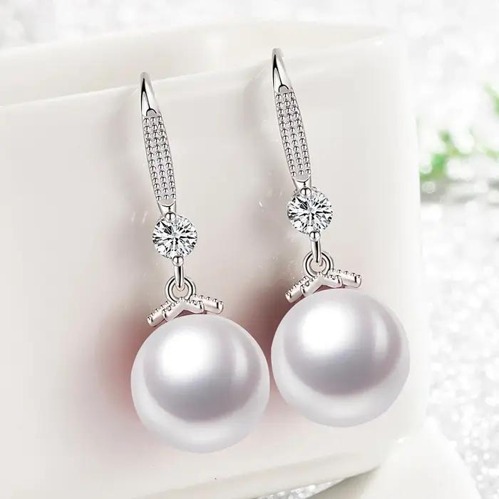 Andara-Boucles d'oreilles en argent regardé 925 avec perle pour femme, bijoux de fiançailles, cadeau
