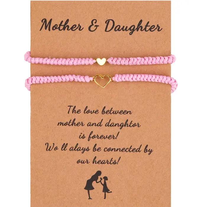 Cadeaux pour maman fille coeur correspondant Bracelets tressé corde Bracelet pour mère fille Bracele