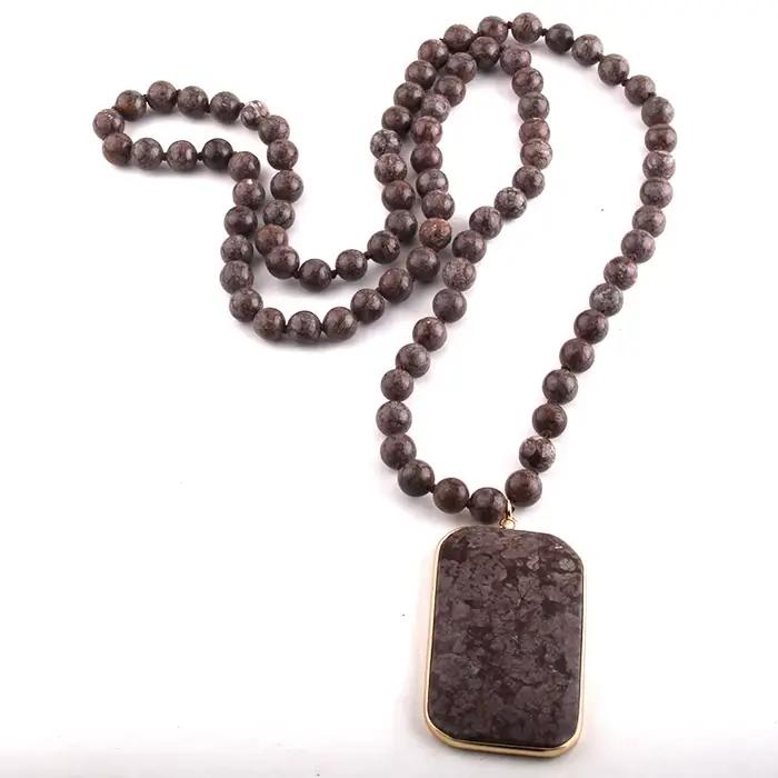 RH – collier avec pendentif en pierres naturelles, Long, Semi-précieux, rectangulaire, bijoux à la mode