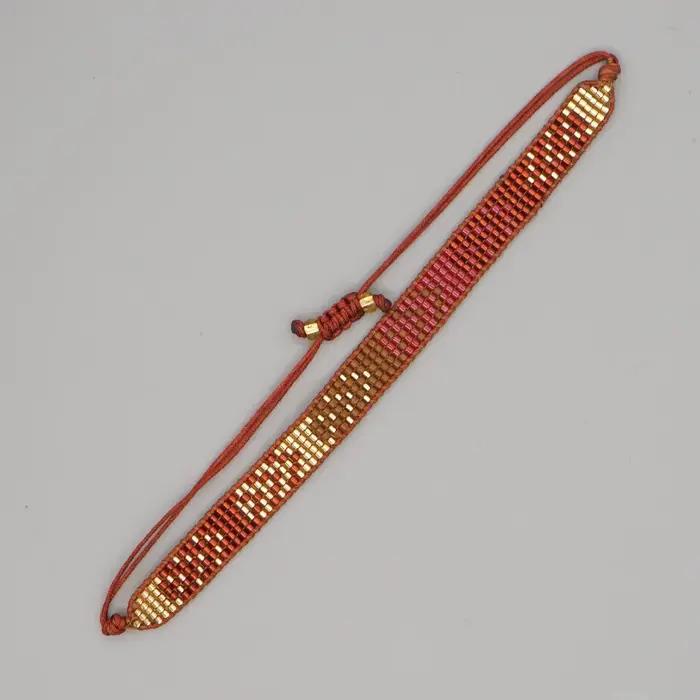 Bracelet perlé tissé à la main dégradé mode simplicité motif bohême réglable unisexe boule de riz Br