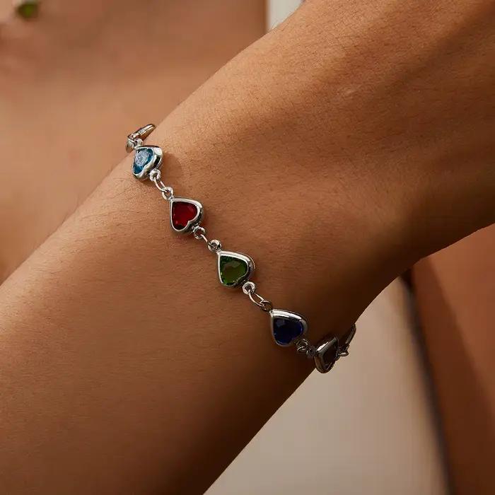 Bracelets élégants en métal avec zircon rouge et chaîne pour femmes