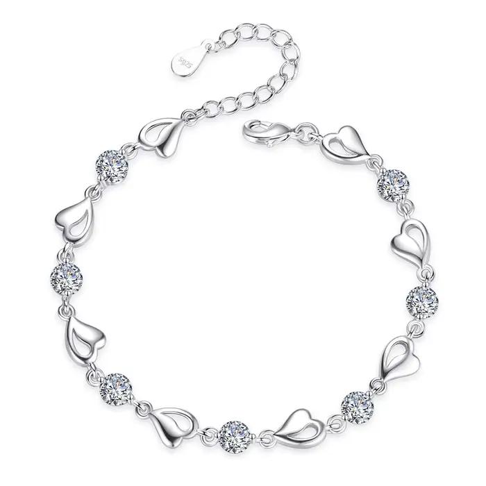 Vehong-Bracelet d'amour en argent regardé S925 avec cristal pour femme, bijoux de luxe, cadeau de fê