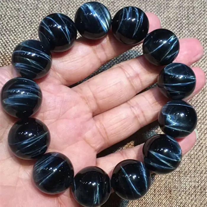 Bracelet en perles rondes œil de tigre bleu naturel