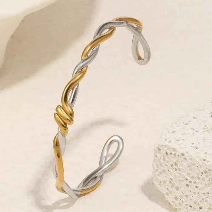 Bracelet en acier inoxydable 316L couleur or pur à nœuds et lignes pour femme