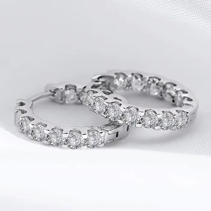 Boucles d'oreilles créoles en argent sterling 925 serties de moissonite vvs1 pour femmes occasions spéciales mariage anniversaire cadeaux