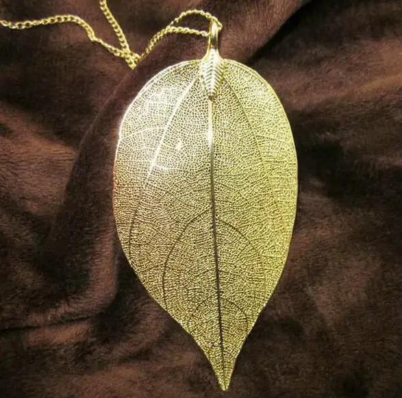 LOVBEAFAS Unique naturel véritable feuille Collier pour femmes filigrane longue déclaration Vintage