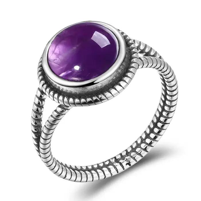 Bague en argent naturel sertie d'améthyste pour femmes, style punk, cadeau d'anniversaire, mariage, engagement, bijou de qualité supérieure