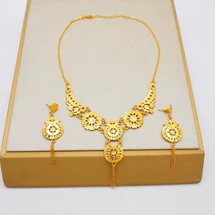 Bijoux indiens de luxe, boucles d'oreilles, collier, ensembles de bijoux pour femmes, couleur or de dubaï, fête de mariage éthiopien africain, nouvelle collection