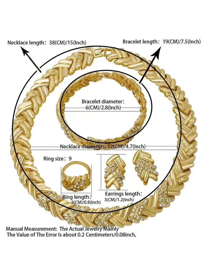 Ensemble de bijoux Liffly plaqué or 18 carats collier boucles d'oreilles bracelet bague pour femmes occasions spéciales mariage anniversaire