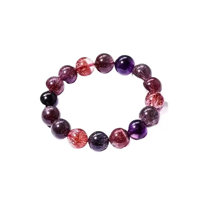 Bracelet en cristal fait à la main pour homme et femme avec perles et finition métallique violette pour occasions spéciales et cadeaux d'anniversaire