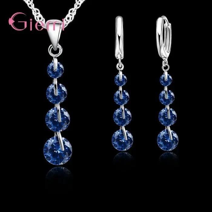 Ensembles de bijoux exquis en argent regardé 925 pour patients, style long, cristal autrichien, colliers et boucles d'oreilles, accessoire de mariage