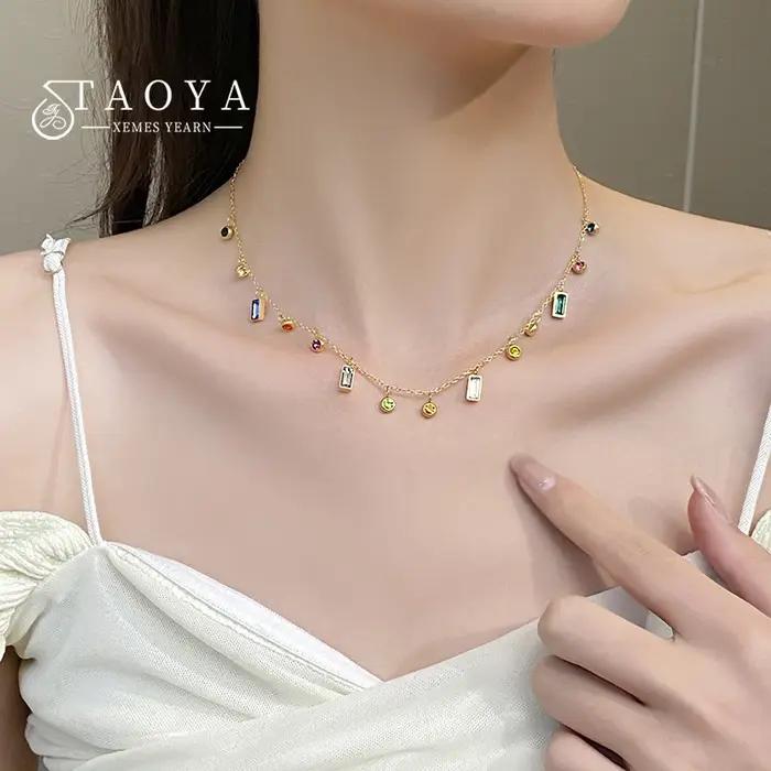 Chaîne de collier court Dopamine en Zircon coloré en acier inoxydable