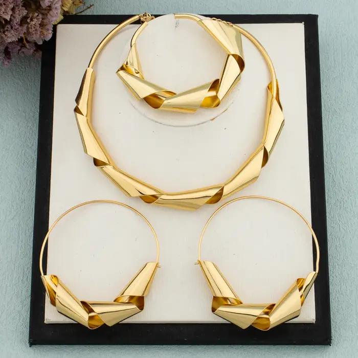 Ensemble de bijoux plaqué or Dubai torsadé pour femme collier et bracelet occasion spéciale