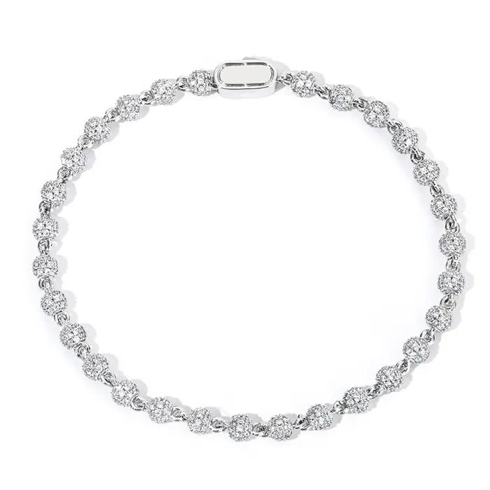 Bracelet en diamant et perles rondes personnalisable pour femmes, plaqué or, certifié GDTC, pour soirées et occasions spéciales
