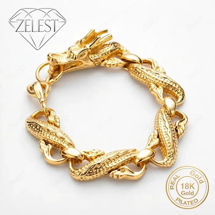 Bracelet tête de dragon exquis en argent sterling 925 plaqué or 18 carats