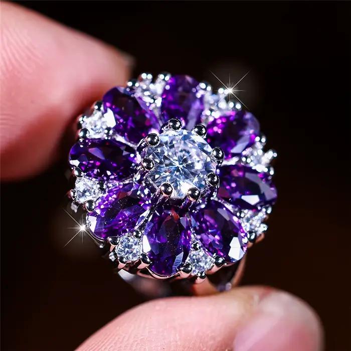 Bague de fiançailles de luxe en cristal violet pour femmes