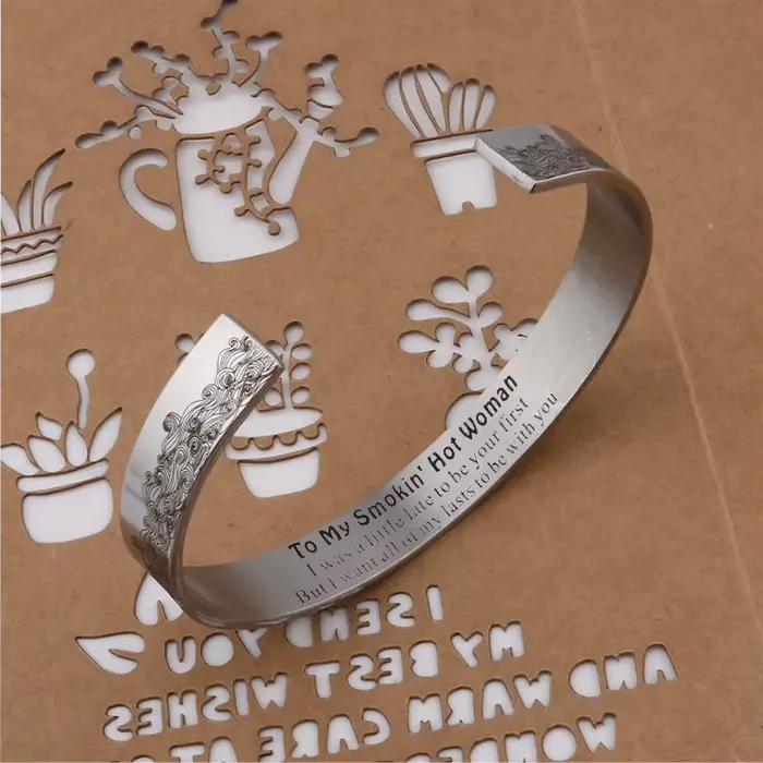 Bracelet manchette vague en acier inoxydable pour femme, cadeau d'anniversaire pour femme, petite amie, mari, petit ami, To My Smokin' Hot